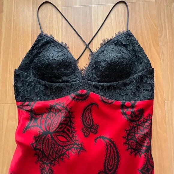 Mary.L Couture Red & Black Silk Lace Maxi Dress Size 8 - Picture 7 of 16